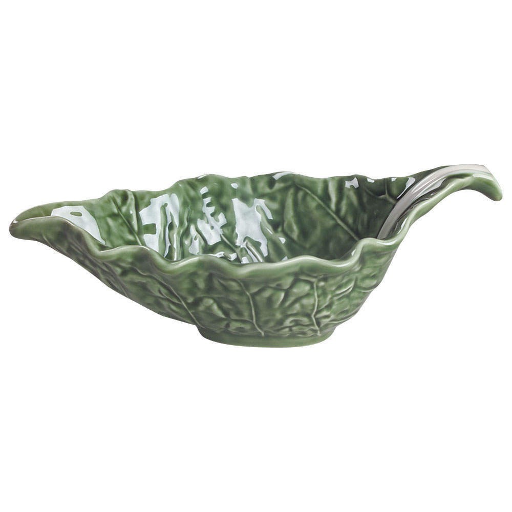 Bordallo Pinheiro Green Majolica Cabbage Leaf Gravy Boat Server Made in Portugal